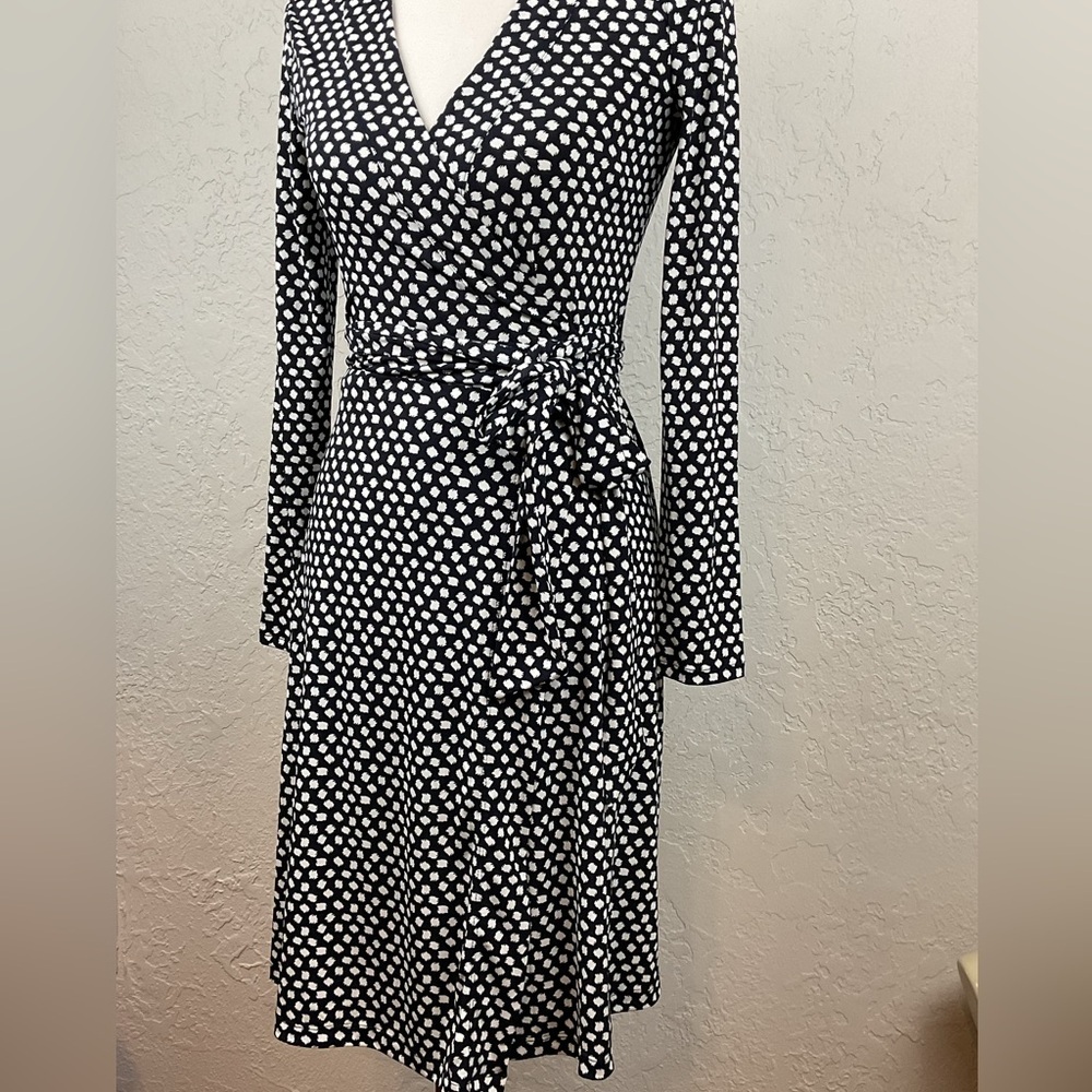 Banana Republic Long Sleeve Black White Polka Dot Wrap Dress Size XS - Picture 6 of 13